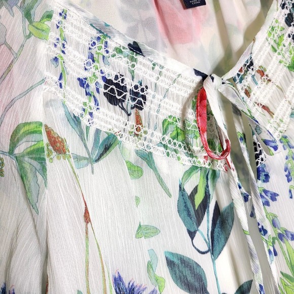 Tommy Hilfiger Blouse Size M Botanical Tie Smocking Long Sleeve Lined Multicolor - Picture 6 of 13